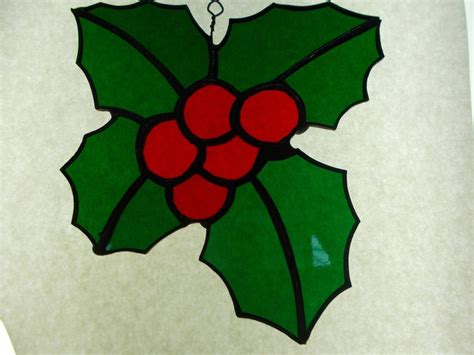 Stained Glass Holly Suncatcher Etsy