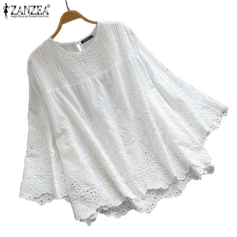 Zanzea Women 3 4 Sleeve O Neck Lace Patchwork Casual Loose Blouse