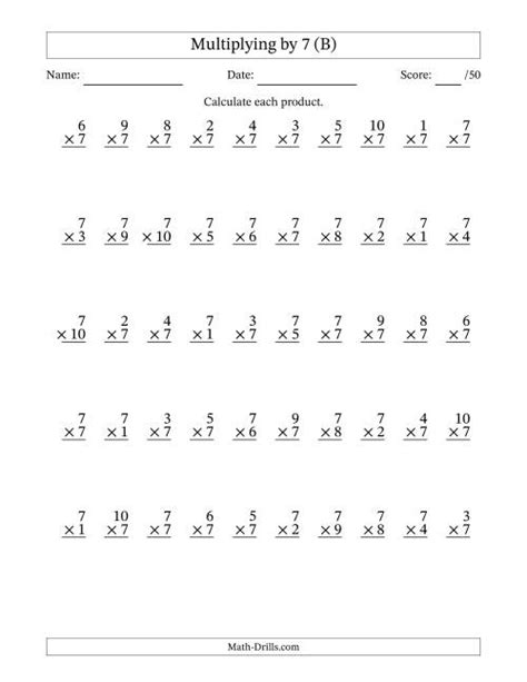 Multiplying By 7 Worksheet