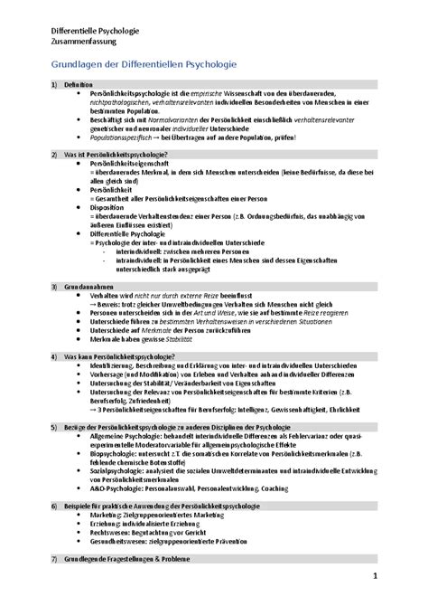 Zusammenfassung Differentielle Psychologie Zusammenfassung Grundlagen