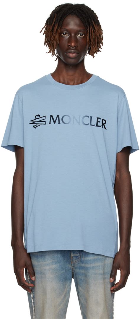 Moncler T Shirt Bleu à Logo Floqué Ssense France