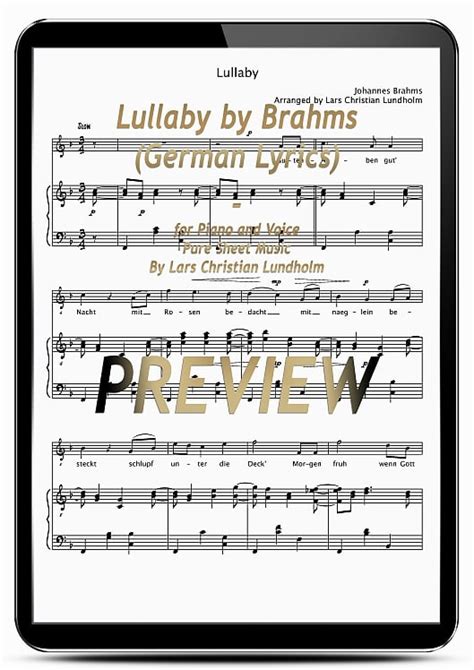 Lullaby by Brahms (German Lyrics) for Piano and Voice (EPUB file), Pure Sheet Music as Ebook ...