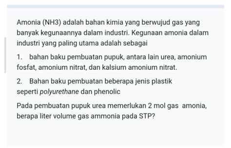 Solved Amonia Nh3 Adalah Bahan Kimia Yang Berwujud Gas Yang Banyak