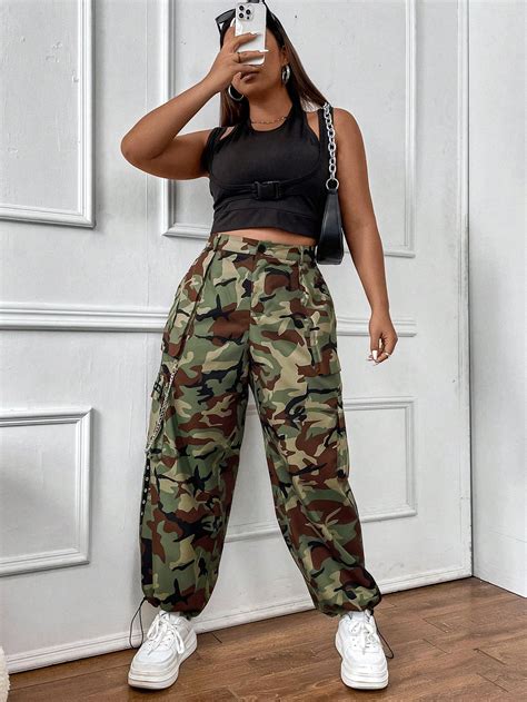 Shein Coolane Plus Camo Print Flap Pocket Side Cargo Pants Shein Usa