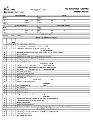 Fillable Online Residential Plan Submittal Intake Checklist