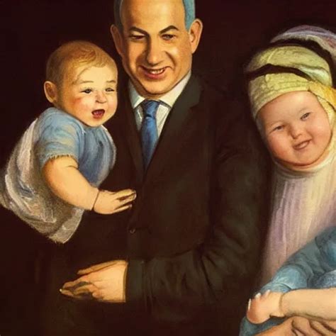 KREA A Painting Of Benjamin Netanyahu Smiling As A Baby Being Held By