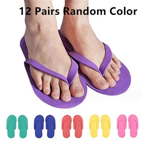 New 12 Pairs Random Color Disposable Foam Slippers Pedicure Slippper For Salon Spa Hotel Foot