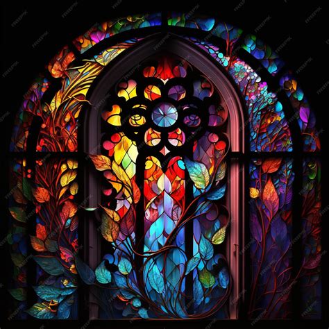 Premium Ai Image A Brightly Colored Stained Glass Window With A Bird In It Generative Ai