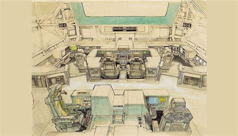 Original Ron Cobb concept art of "Nostromo" bridge interior for Alien ...