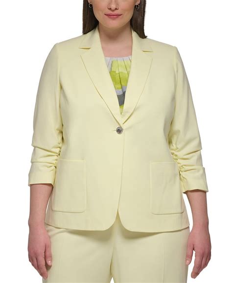 Calvin Klein Plus Size Lux 3 4 Sleeve One Button Blazer Macys