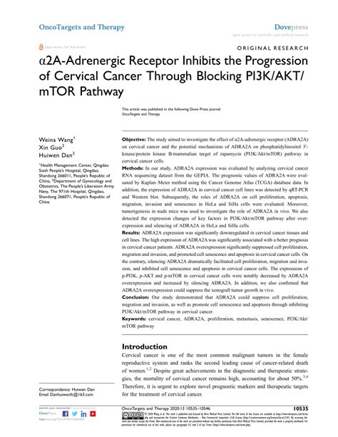 Pdf A Adrenergic Receptor Inhibits The Progression Of Cervical