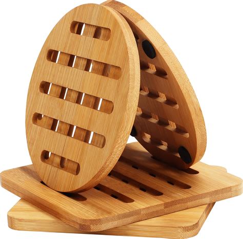 Belle Vous Bamboo Heat Resistant Hot Pads Trivet Set Pack X Cm X Inches Non