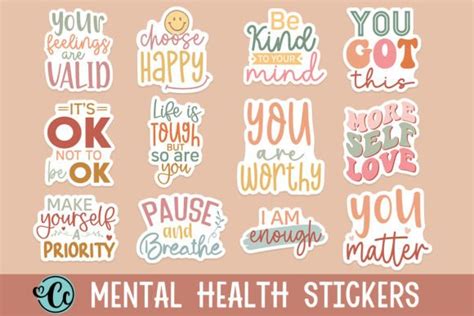 Printable Mental Health Stickers Designs Graphic by Crazy Craft · Creative Fabrica