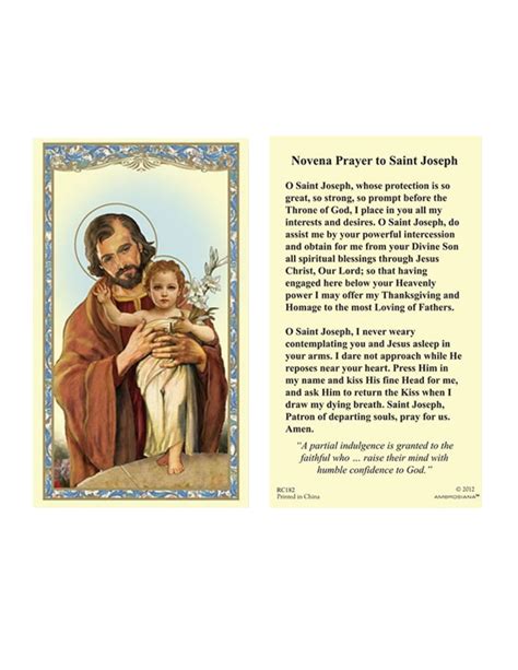 (2) Copies of Novena to St. Joseph Holy Prayer Cards - Holy Cards