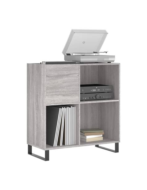 Meuble Platine Vinyles Gris Ch Ne Avec Rangement Vinyles Moderne Ciel