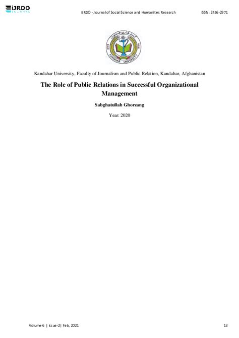 Pdf The Role Of Public Relations In Successful Organizational Management