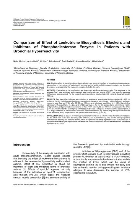 Comparison Of Effect Of Leukotriene Biosynthesis Blockers And