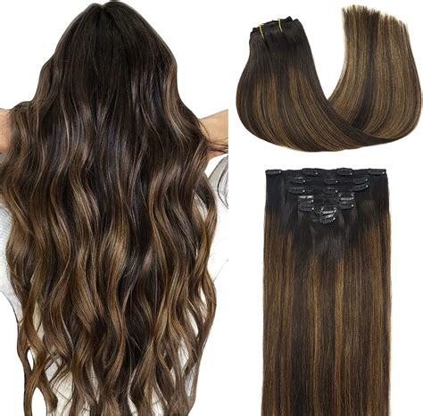 Doores Clip In Hair Extensions Human Hair Extensions Balayage Dark