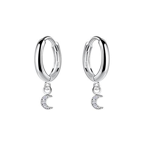 925 Silver Jewelry Silver Moon Huggie Earrings 19965