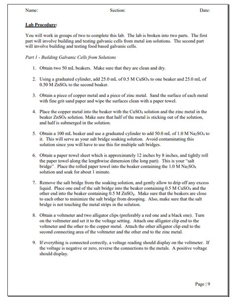 Solved Name Section Date Lab Procedure You Will Work In