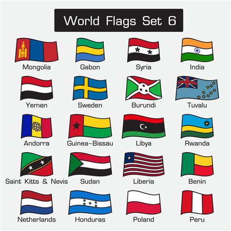 World flags set 6 . simple style and flat design . thick outline ...