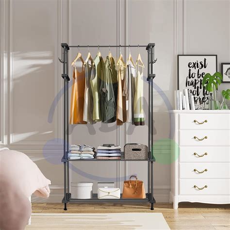 Lukzer Metal Garment Stand With 2 Bottom Stylish Design Shelves