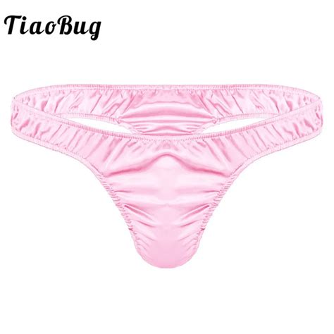 Tiaobug Mens Lingerie Soft Shiny Satin Ruffled Low Rise Bikini Thongs Sexy Men Stretchy High Cut