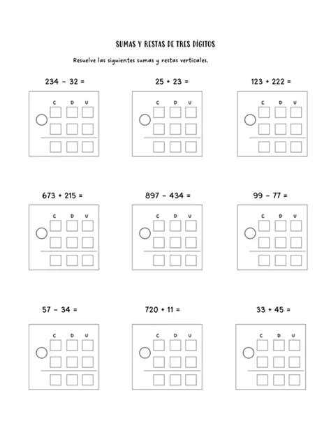 SUMAS Y RESTAS DE TRES DIGITOS SIN AGRUPACION Profe Social