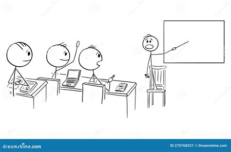 Genius Child Teacher Teaching Students , Vector Cartoon Stick Figure Illustration Stock Vector ...