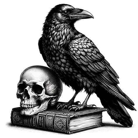 Raven On Skull And Antique Books Clipart Gothic Dark Academia Transparent