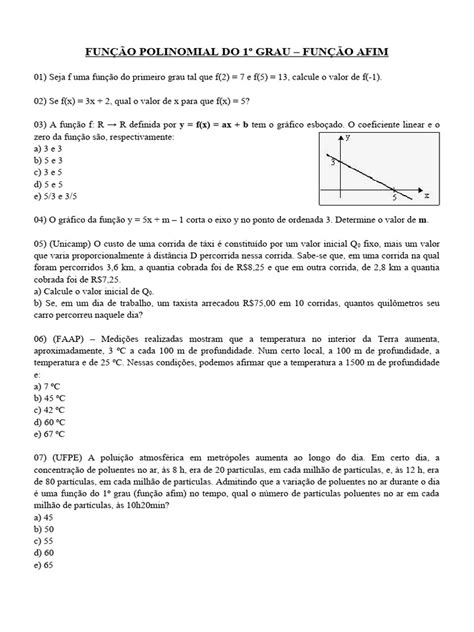 Lista De Exercícios Função Afim E Quadrática Pdf Função