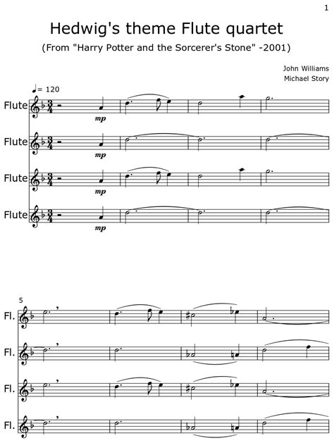 Hedwig S Theme Flute Quartet Sheet Music For Flute