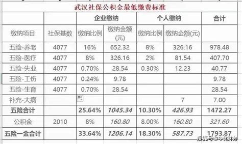 武汉市2022年社保缴费基数档次 单位 标准 比例