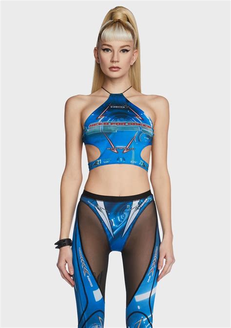 Namilia X Nfs Cut Out Racing Print Top Blue Dolls Kill