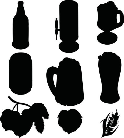 Bottle Glass Mug Of Beer Vector Icon Silhouette Stencil Flask