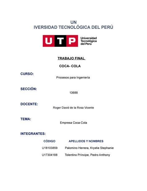 Avance Procesos Un Iversidad Tecnol Gica Del Per Trabajo Final