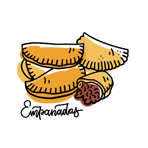 Empanadas Or Fried Pie Outline Sketch Illustration With Color Absctact