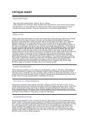 ART CRITIQUE SHEET Rtf CRITIQUE SHEET DESCRIPTION Titan Bacchus And