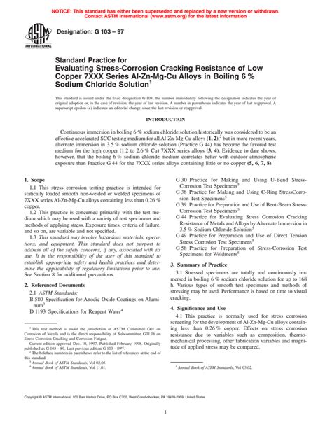 Astm G103 97 Standard Practice For Evaluating Stress Corrosion