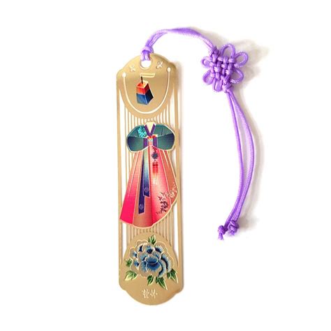 Charm Design Traditional Korean Metal Bookmark Hanbok Gold Plated