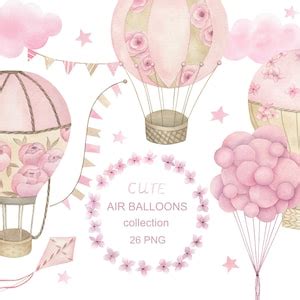 Air Collection Watercolor Hot Air Balloons Clipart Nursery Wall Decor Baby Boy Digital