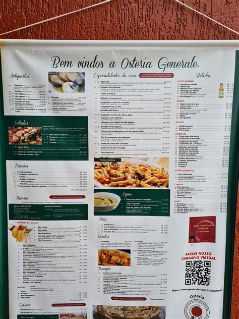 Menu Em Osteria Generale Restaurante S O Paulo R Dr Fausto Ferraz