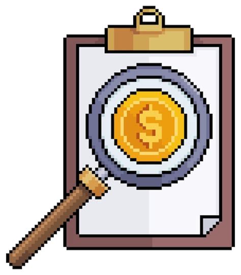 Premium Vector Pixel Art Profit Analysis With Magnifying Glass And Clipboard Vector Icon For