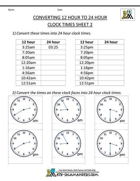 Time 24 Hour Clock Worksheets