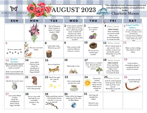 August 2023 Nature Calendar