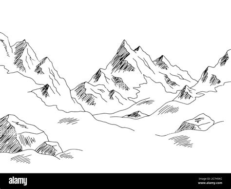 Glaciar montañas gráfico colina negro blanco paisaje dibujo ilustración