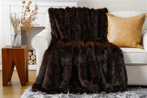 BATTILO HOME Luxury Brown Faux Fur Throw Blanket Large Soft Warm Cozy