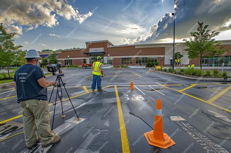 A Man Is Standing In A Parking Lot With A Camera On His Shoulder