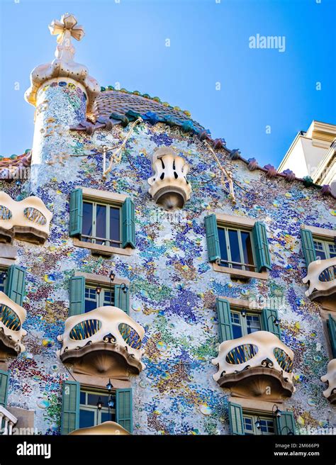 Casa Batlló exterior facade by Antoni Gaudí i Cornet during winter 2022