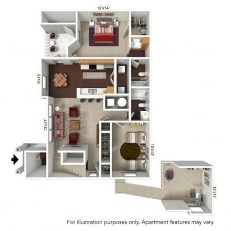 2 Bed / 1.5 Bath Apartment in BUFFALO NY | Windsong Place Apartments - H Plan - 3-Level Townhome ...